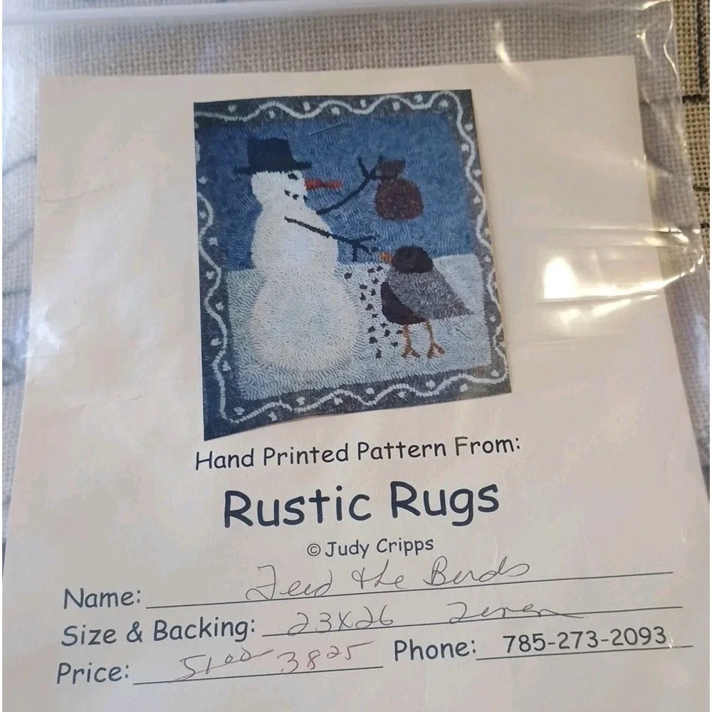 Vtg Pre-Printed/Stamped Needlework  Snowman Bird Winter Rug‎ Pattern